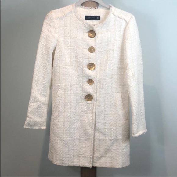 Zara Cream white Tweed coat with gold buttons - Picture 6 of 6